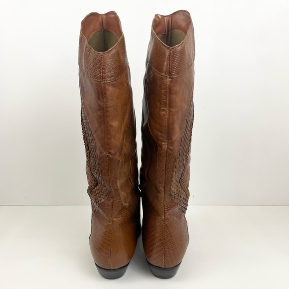 1st Edition Brown Woven Braided Leather Cowboy Boots Women’s Size 8 - Picture 3 of 15